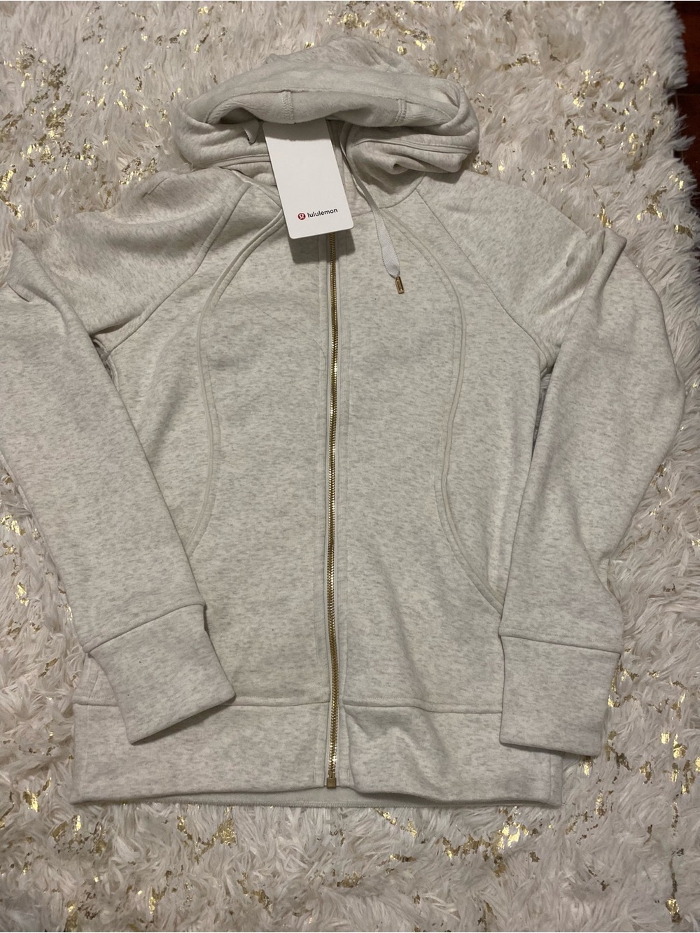 lululemon athletica Light Heather Gray Zip Hoodie with Gold Zipper